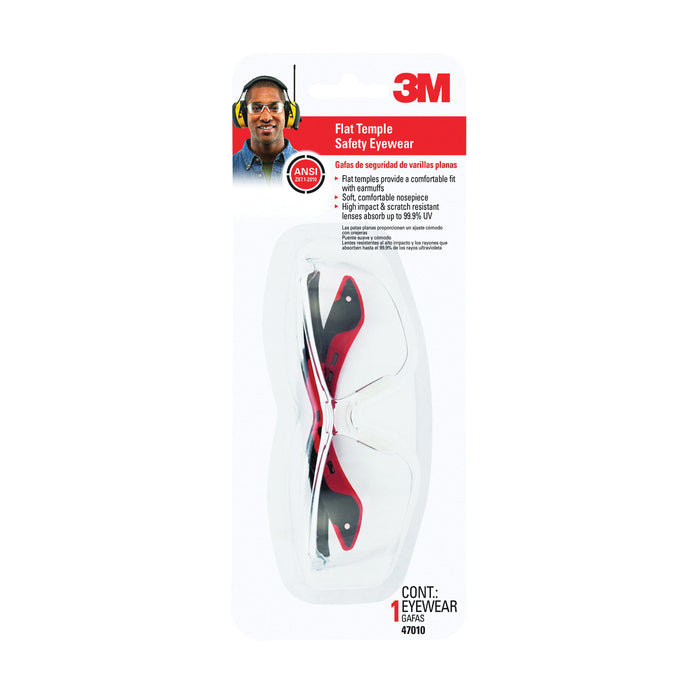 3M Safety Glasses, Black Clear, Flat Temple, Size 3