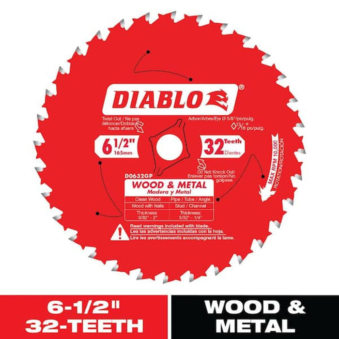 DIABLO 32T Carbide Saw Blade 6-1/2 Inch - 5/8 Arbor