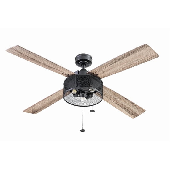 Sahara 52” 4 Blade Matte Black Cage Ceiling Fan with Lights