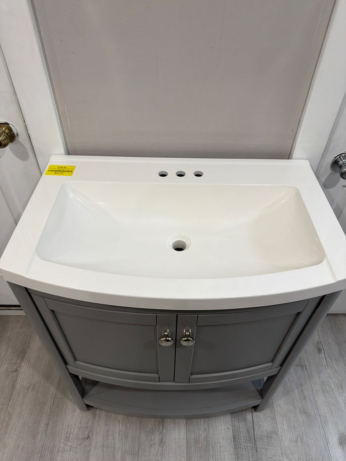 30.5" Grey Free Standing Vanity with White Top