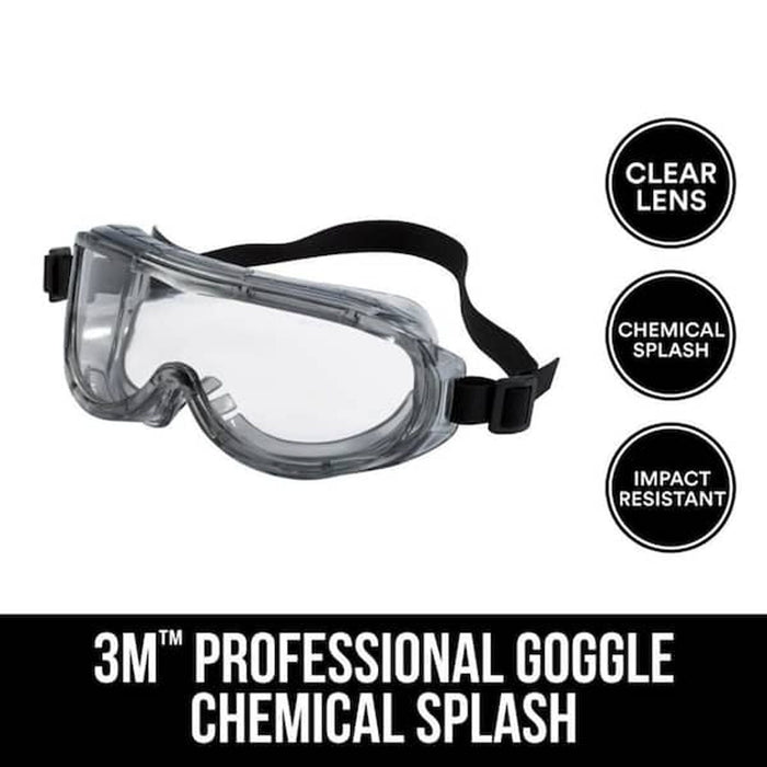 3M Professional Goggle Chemical Splash Size 3 Black Grey