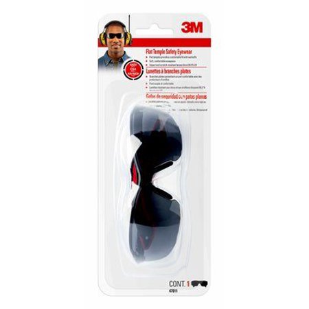 3M Safety Glasses, Black Grey, Flat Temple, Size 3
