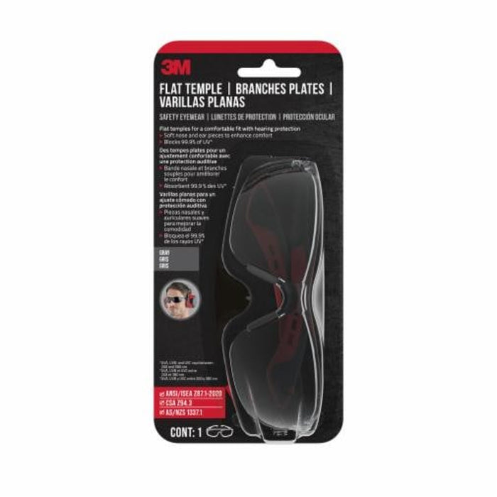 3M Safety Glasses, Black Grey, Flat Temple, Size 3