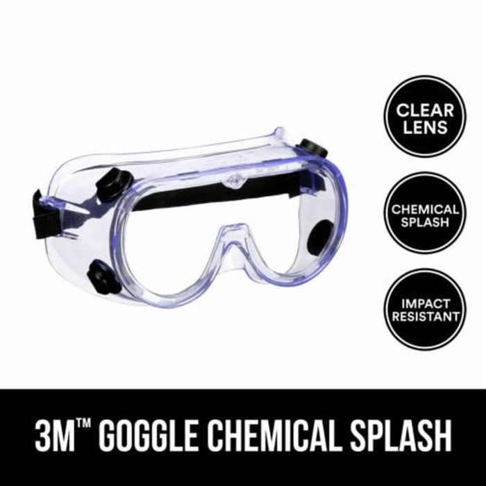 3M Safety Goggles, Clear Chemical Splash and Impact Resistant