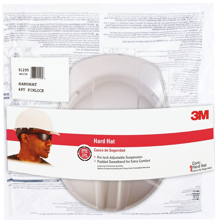 3M Vented Hard Hat White, Size 3 Pinlock