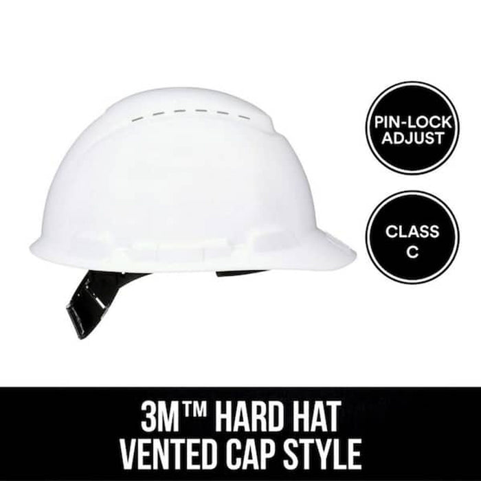 3M Vented Hard Hat White, Size 3 Pinlock