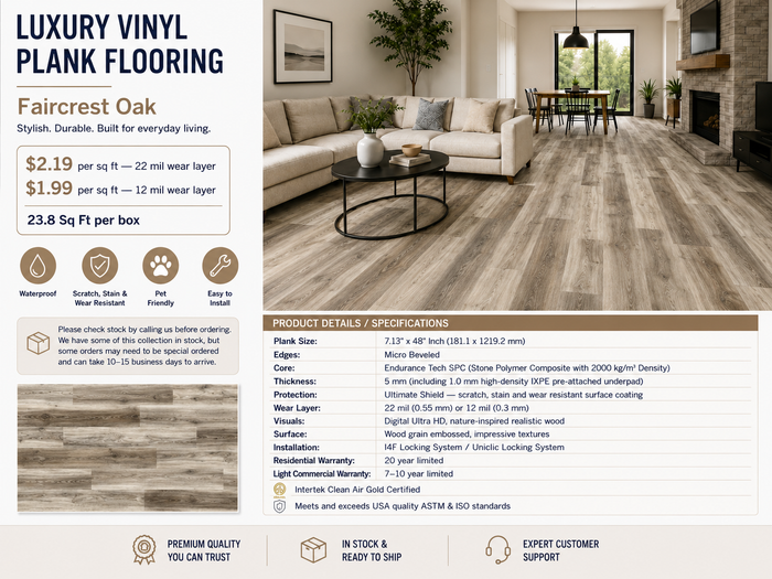 7"48" Faircrest Oak Waterproof SPC Luxury Vinyl Plank Flooring