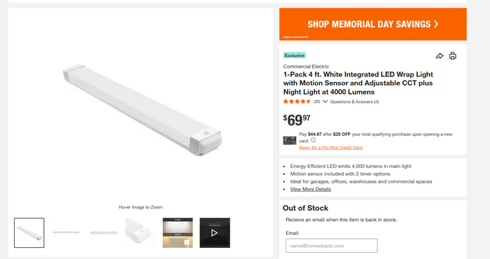 Commercial Electric 4 Ft LED Wrap Garage Light with Motion Sensor & Night Light