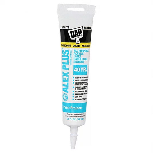 DAP Alex Plus Acrylic Latex Caulk Plus Silicone (White, 5.5 fl oz Squeeze Tube)