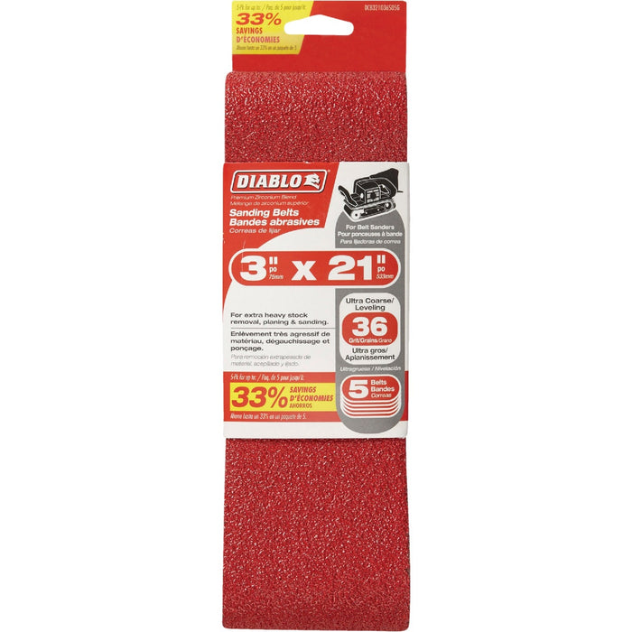 Diablo Sanding Belt 3 in. x 21 in. 36 Grit 5-Pack