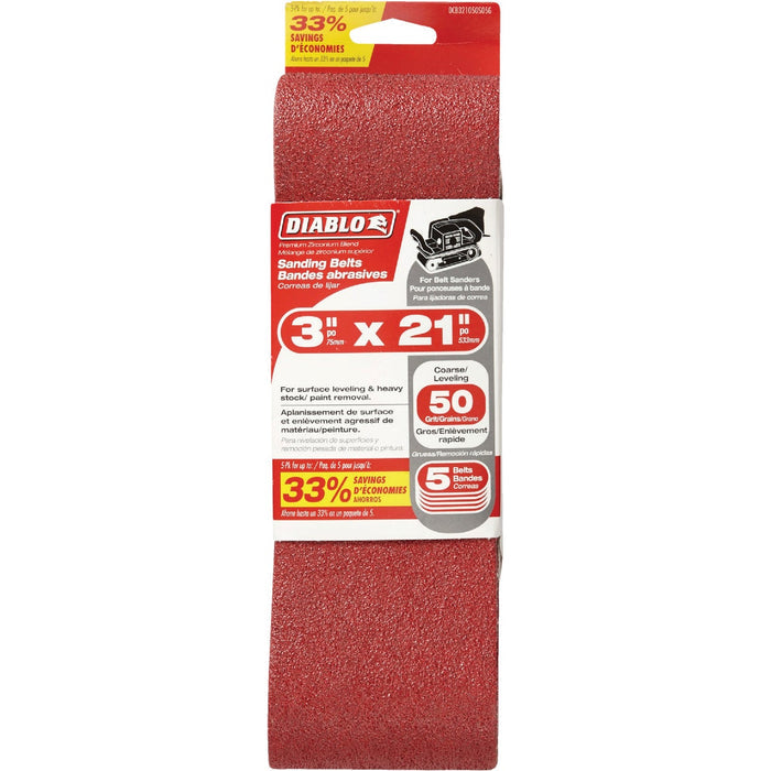 Diablo Sanding Belt 3 in. x 21 in. 50 Grit 5-Pack