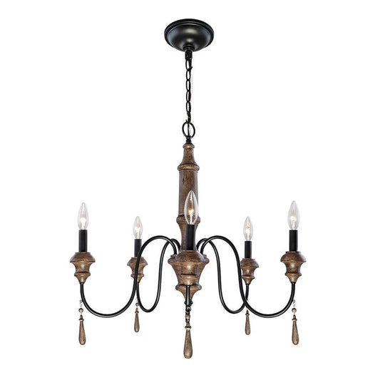 DSI Lighting 5-Light Black and Faux Wood Chandelier