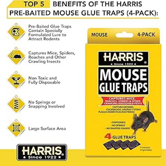 HARRIS HMG-4 Pre-Baited Mouse Glue Traps, Pack of 4