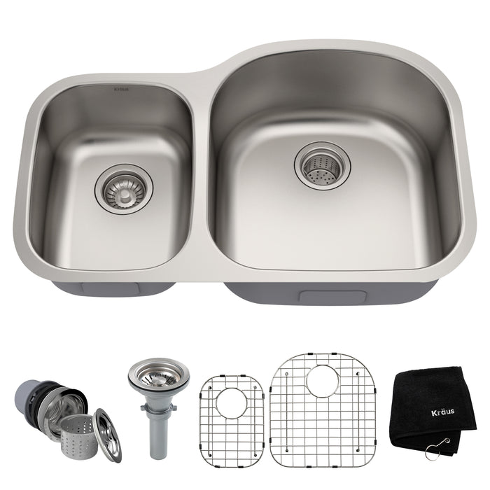Kraus 32-Inch Stainless Steel Undermount Double Bowl Kitchen Sink
