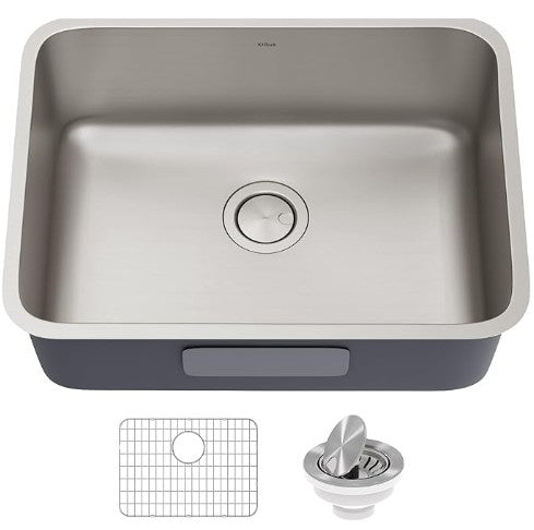 KRAUS Dex 25" Undermount Single Bowl Kitchen Sink – TRU16 (16-Gauge) Stainless Steel | KA1US25B