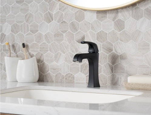 KRAUS Esta Single Handle Basin Bathroom Faucet with Lift Rod Drain in Matte Black