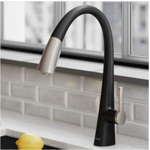 Kraus Nolen Single Handle Pull Down Kitchen Faucet Stainless Steel and Matte Black