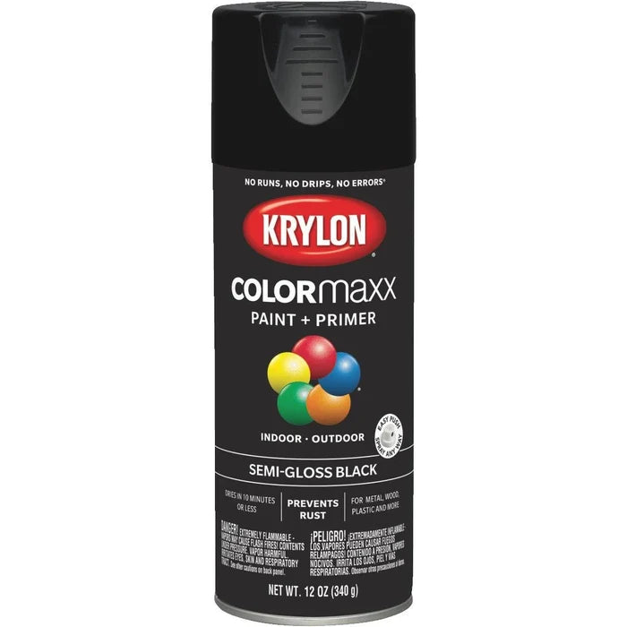 Krylon Colormaxx SemiGloss Black Paint Primer, 12 Oz