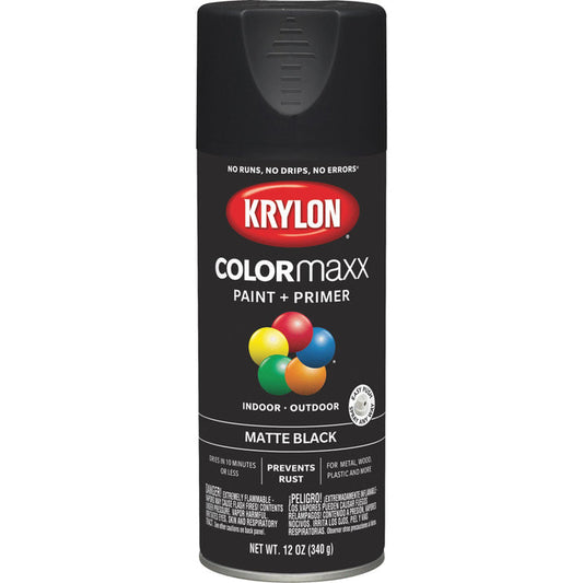 Krylon Colormaxx Spray Paint & Primer, Matte Black 12 Oz