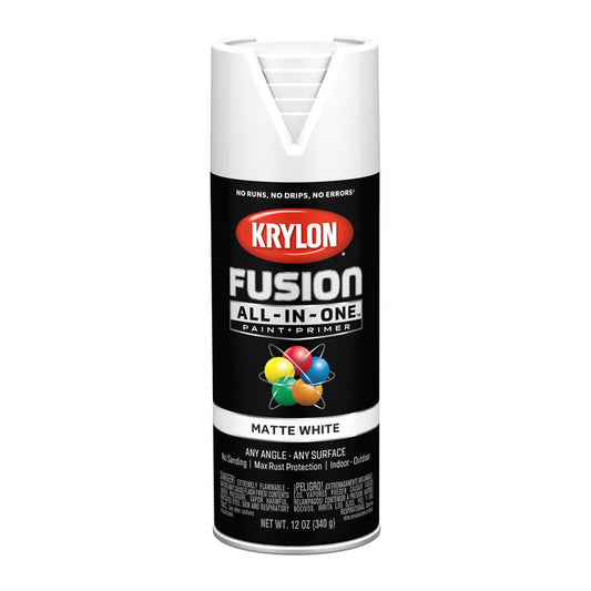 Krylon Fusion AllInOne Matte White Spray Paint, 12 Oz