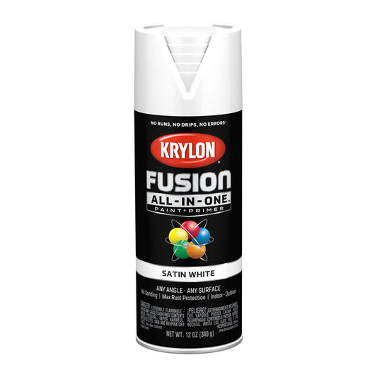 Krylon Fusion AllInOne Satin White Spray Paint, 12 Oz