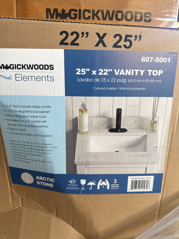 Magickwoods Arctic Stone Vanity Top 25”x22”