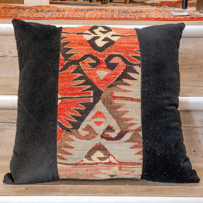 Medium contemporary classic Turkish kilim & velvet cushion - 309092-E