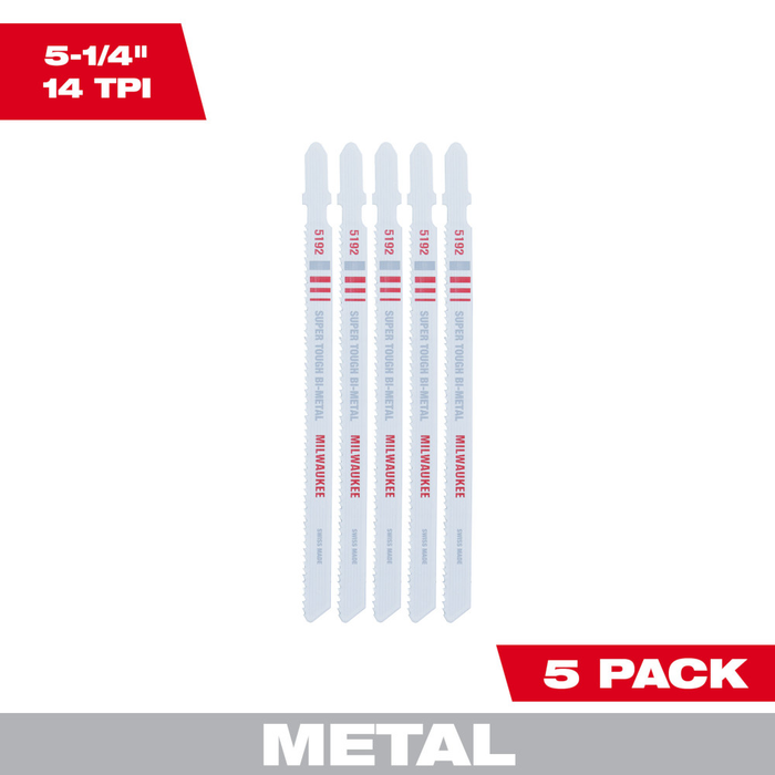 Milwaukee 14TPI T-Shank Jig Saw Blades 1.75x7.45" Pack of 5