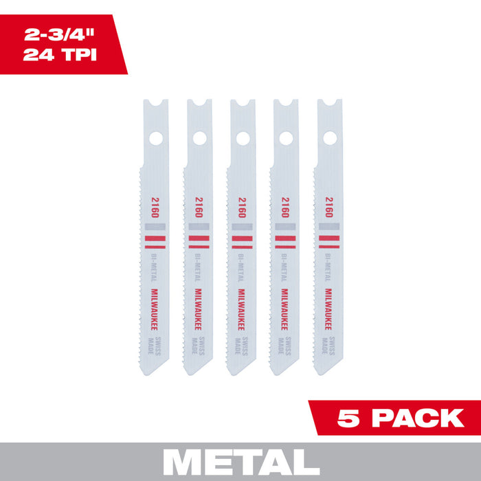 Milwaukee 2-3/4" 24TPI Bi-Metal Jig Saw Blades, Pack of 5