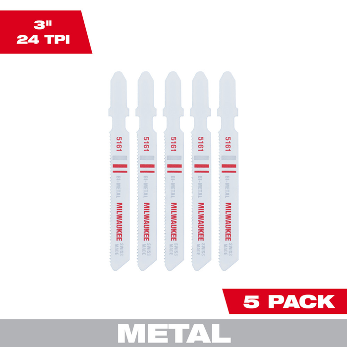 Milwaukee 3" Jig Saw Blades 24TPI Bi-Metal, 5 Pack