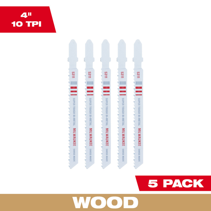 Milwaukee 4" 10TPI Jig Saw Blades, Pack of 5
