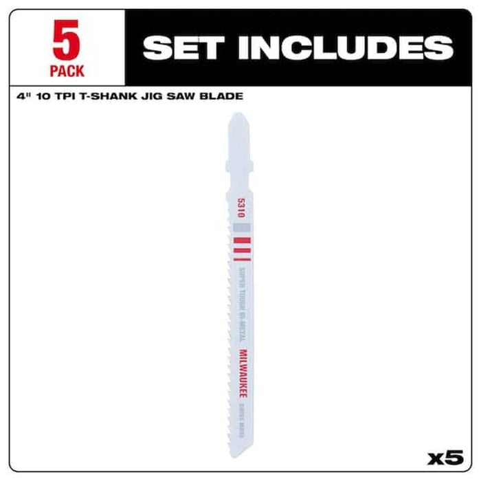 Milwaukee 4" 10TPI Jig Saw Blades, Pack of 5