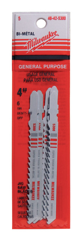 Milwaukee 4" Jig Saw Blades 6TPI Bi-Metal, Pack of 5
