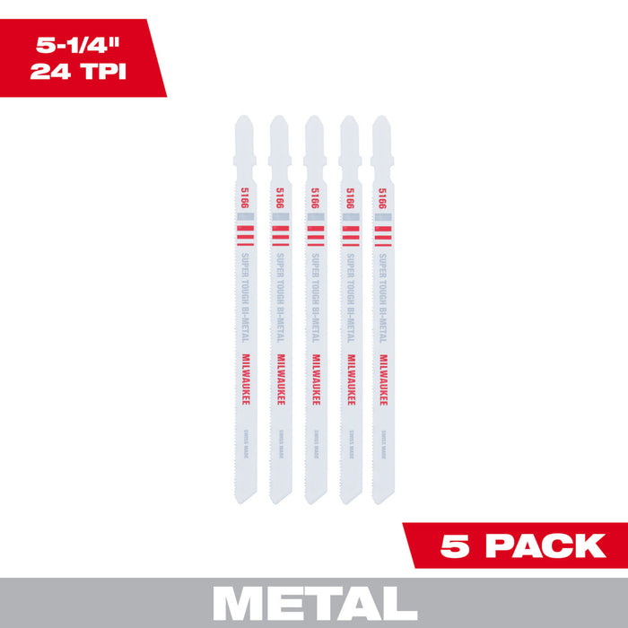 Milwaukee 5 1/4" 24TPI Bi-Metal Jig Saw Blades, 5 Pack