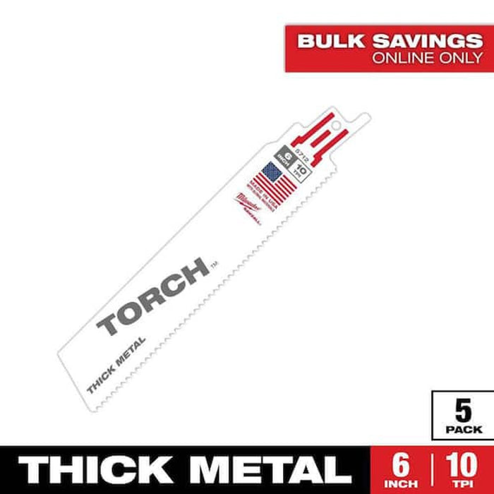Milwaukee 6" 10 TPI TORCH SAWZALL Blades, 5 Pack