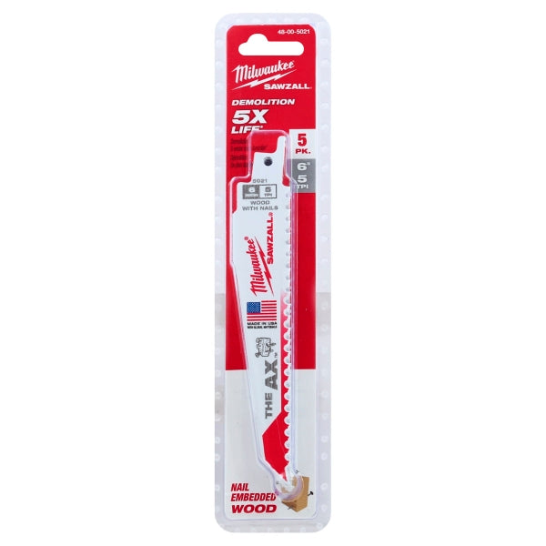 Milwaukee 6" 5 TPI Ax SAWZALL Blades, 1ct Pack of 5
