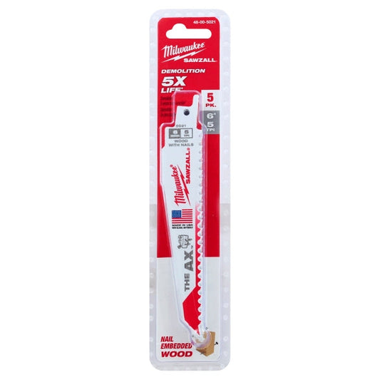 Milwaukee 6" 5 TPI Ax SAWZALL Blades, 1ct Pack of 5