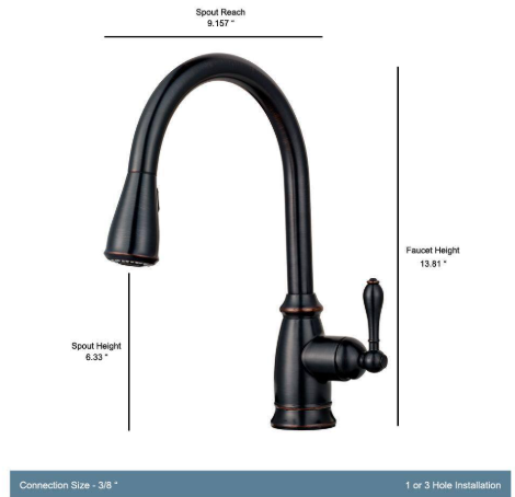 Pfister Canton Single-Handle Pull-Down Sprayer Kitchen Faucet in Tuscan Bronze