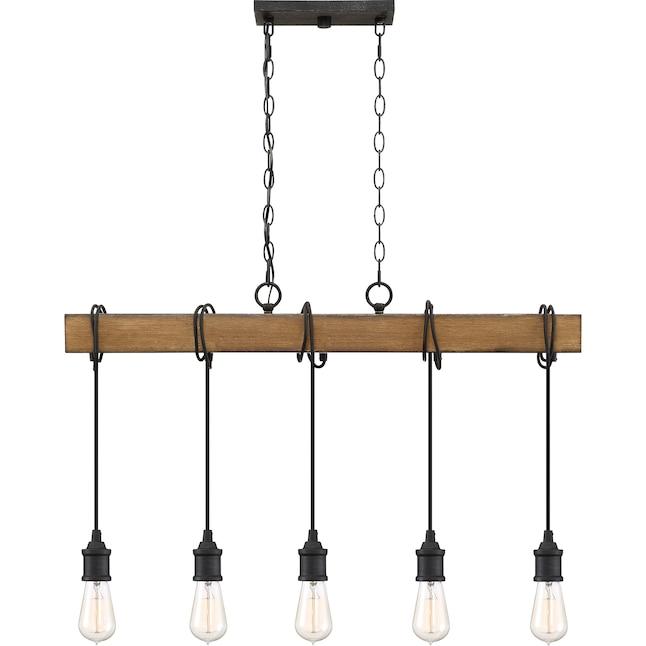 Quoizel Mesquite 5-Light Weathered Black with Faux Aged Walnut Farmhouse Linear Chandelier