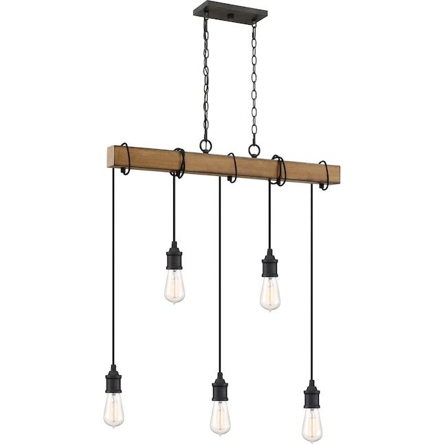 Quoizel Mesquite 5-Light Weathered Black with Faux Aged Walnut Farmhouse Linear Chandelier