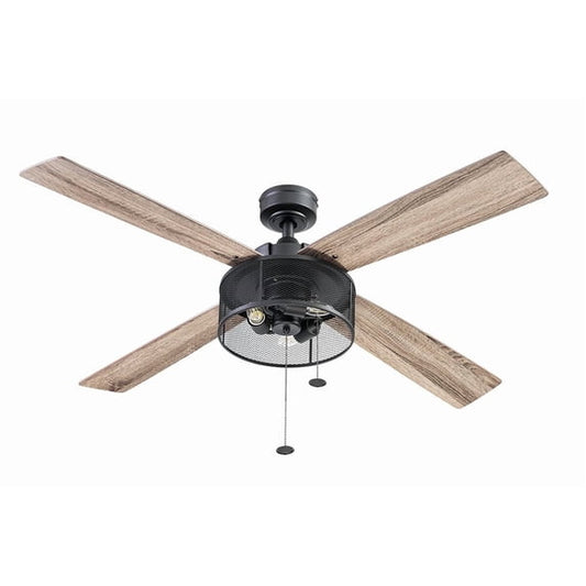 Sahara 52” 4 Blade Matte Black Cage Ceiling Fan with Lights