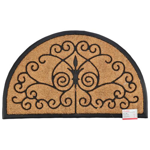 StyleWell Medal Black Rubber Coir Half Round Door Mat 24x39 in.