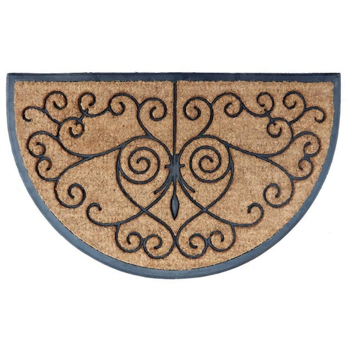StyleWell Medal Black Rubber Coir Half Round Door Mat 24x39 in.