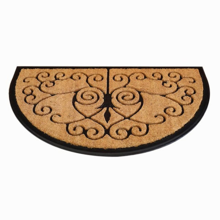 StyleWell Medal Black Rubber Coir Half Round Door Mat 24x39 in.