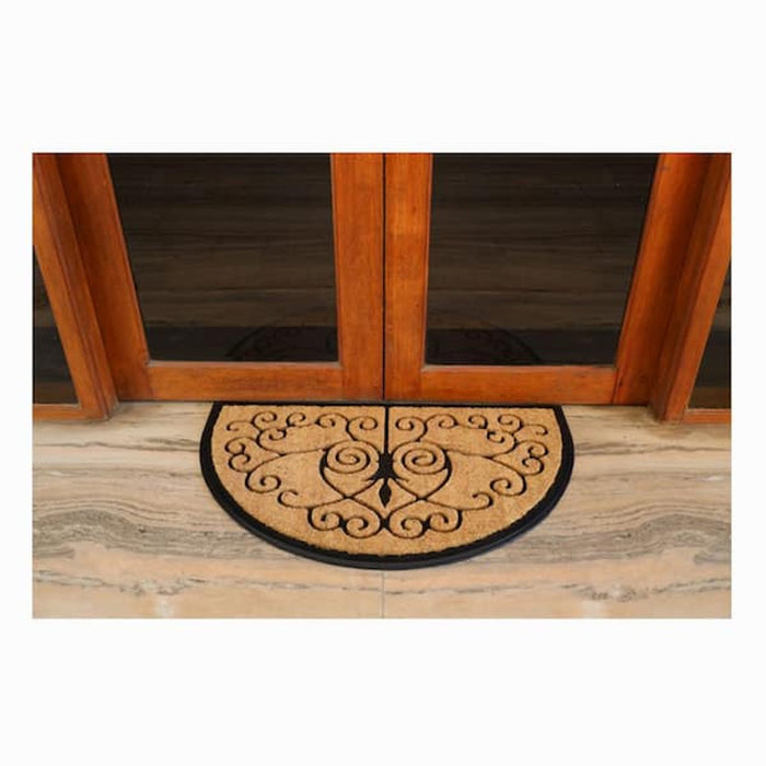 StyleWell Medal Black Rubber Coir Half Round Door Mat 24x39 in.