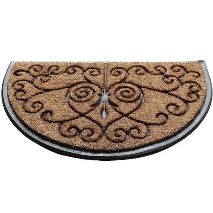 StyleWell Medal Black Rubber Coir Half Round Door Mat 24x39 in.